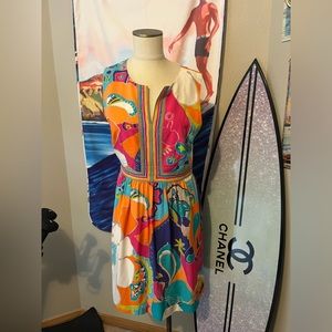 Trina Turk  Crushes Sea cove tropical floral print silk dress